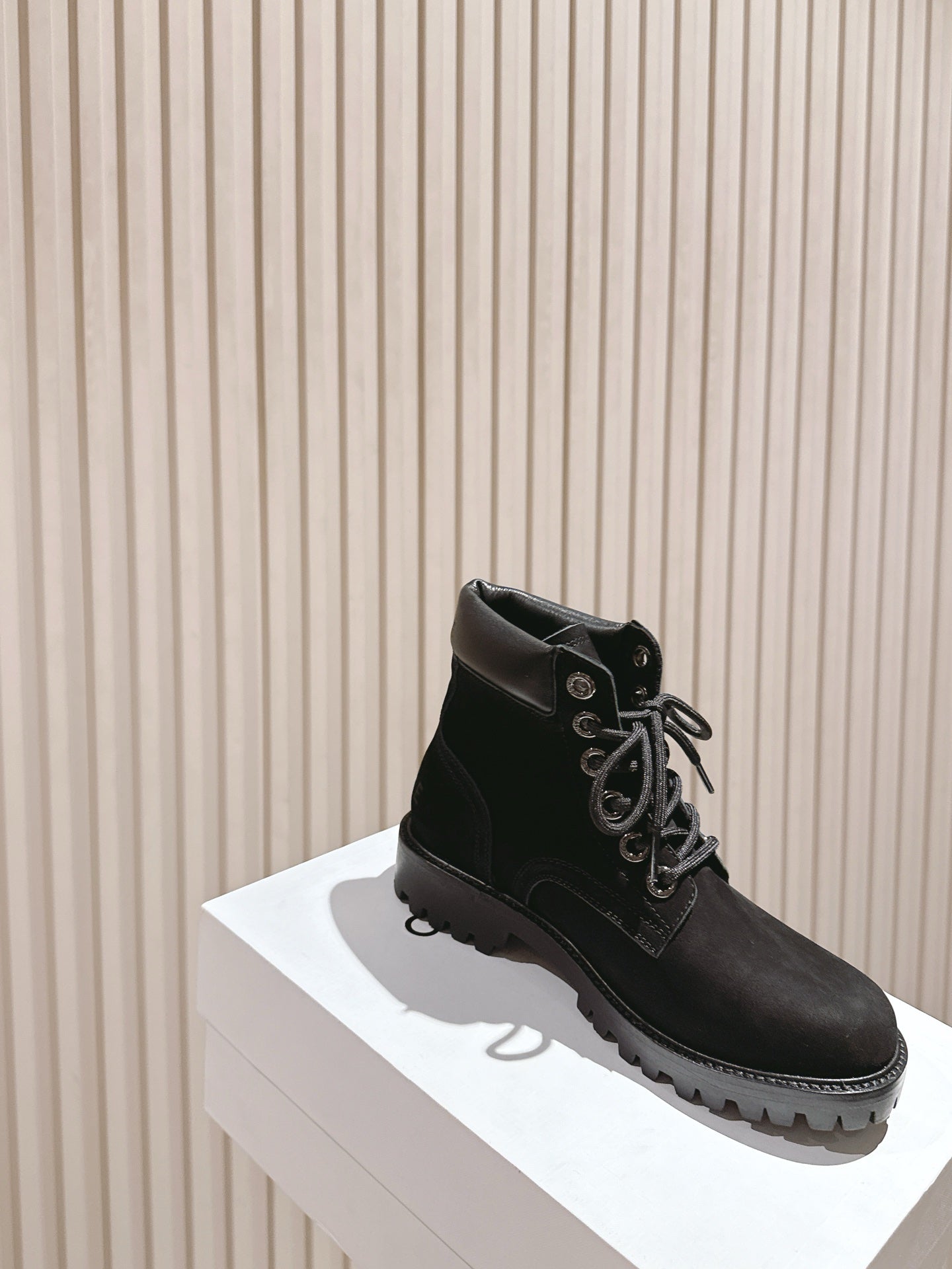CELINE Kurt Lace-Up Martin Short Boots Black Nubuck Calfskin 452783