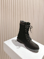 CELINE Kurt Lace-Up Mid Boot Black Nubuck Calfskin 452785