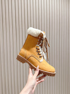 CELINE Kurt Lace-Up Mid Boot Light Brown Nubuck Calfskin And Shearling 452786