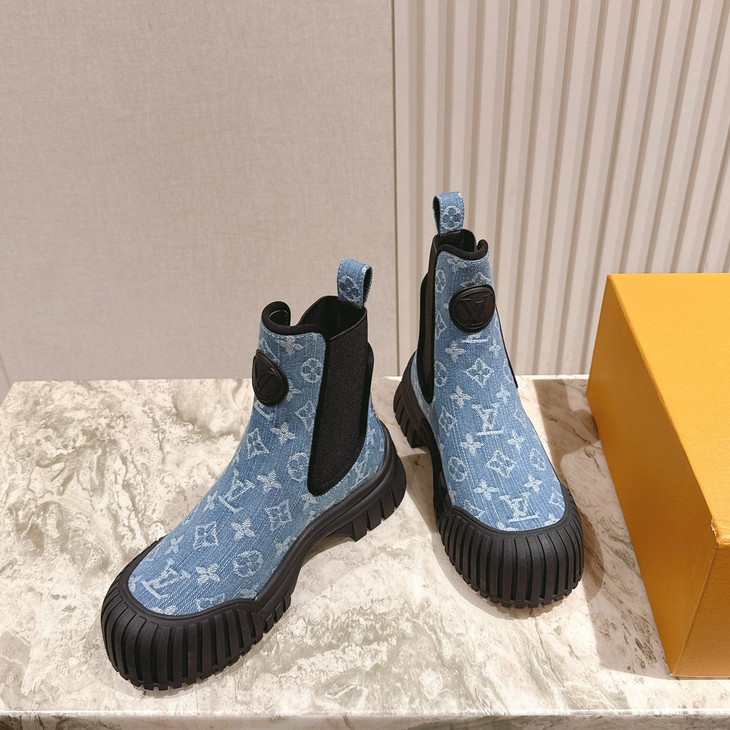 LV Ruby Flat Ankle Boot 50mm Blue Denim 450344