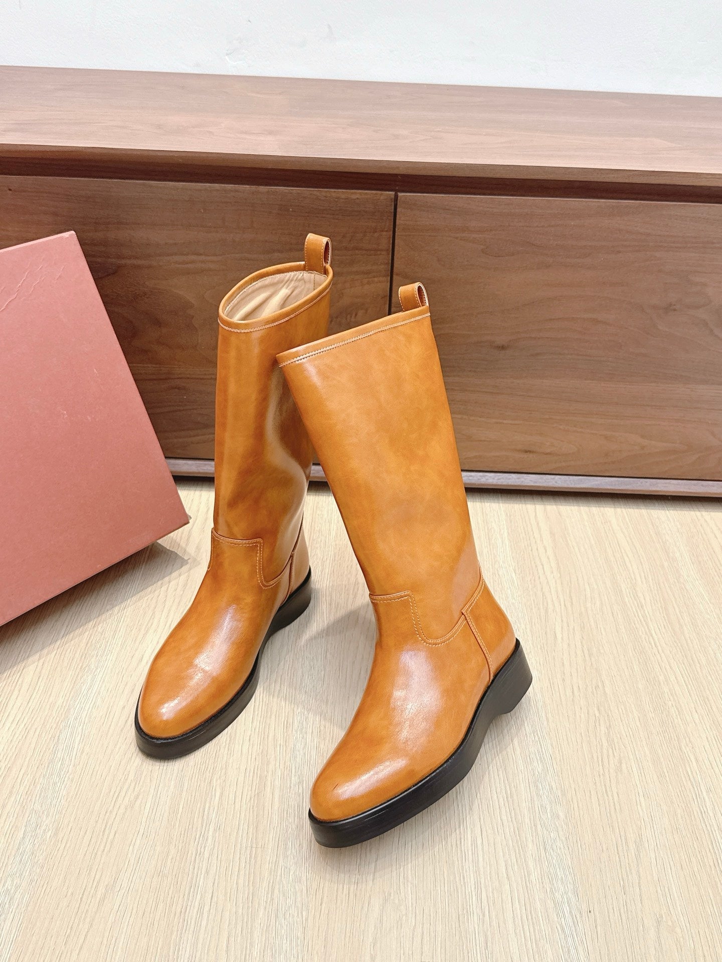LP Mid-Calf Boots 20mm Brown Cowhide Sheepskin 447744