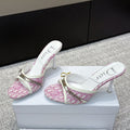 CD 26s High Heels Sandals 85 White Pink Fabric Cowhide 661471