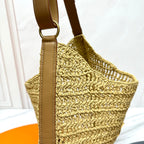 YSL OXALIS 37CM BEIGE RAFFIA TAN CALFSKIN