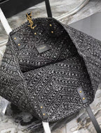 YSL MEDIUM 44CM PANIER BLACK RAFFIA TOTE BAG