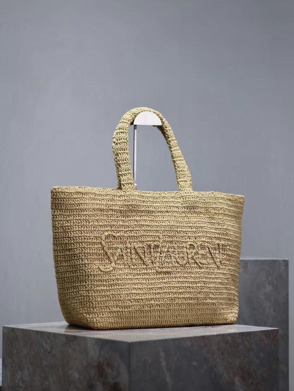 YSL TOTE BAG 50CM BEIGE RAFFIA