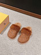 LV Flat Mule Brown With Fur Monogram Suede