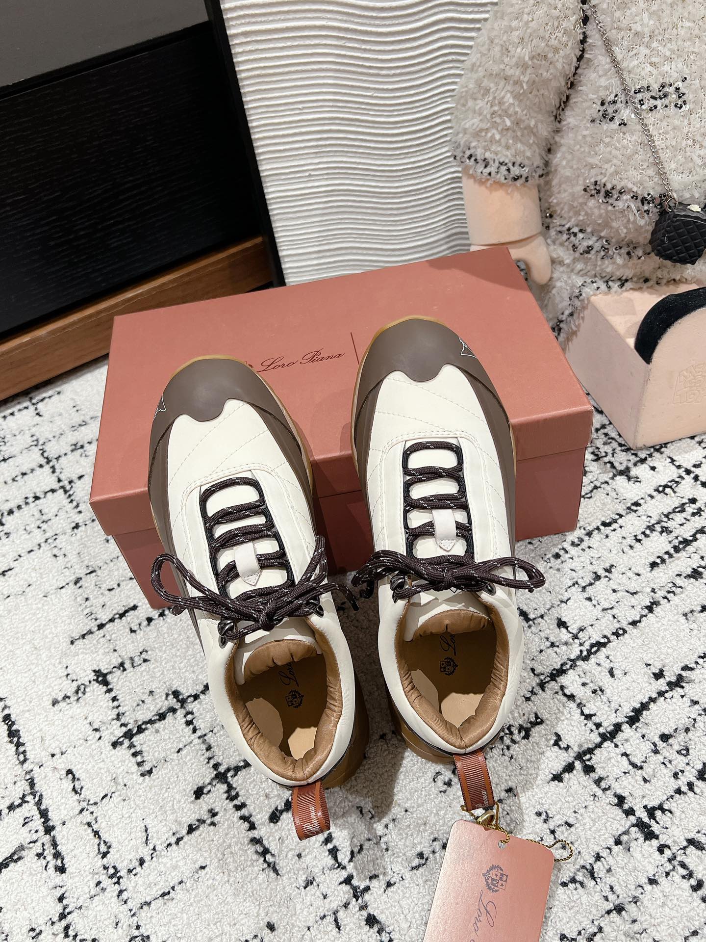 LP Katharina Sneaker In White Mix Earth Brown Denim Fabric 997607