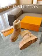 LV Aspen Platform Ankle Boot Beige Suede