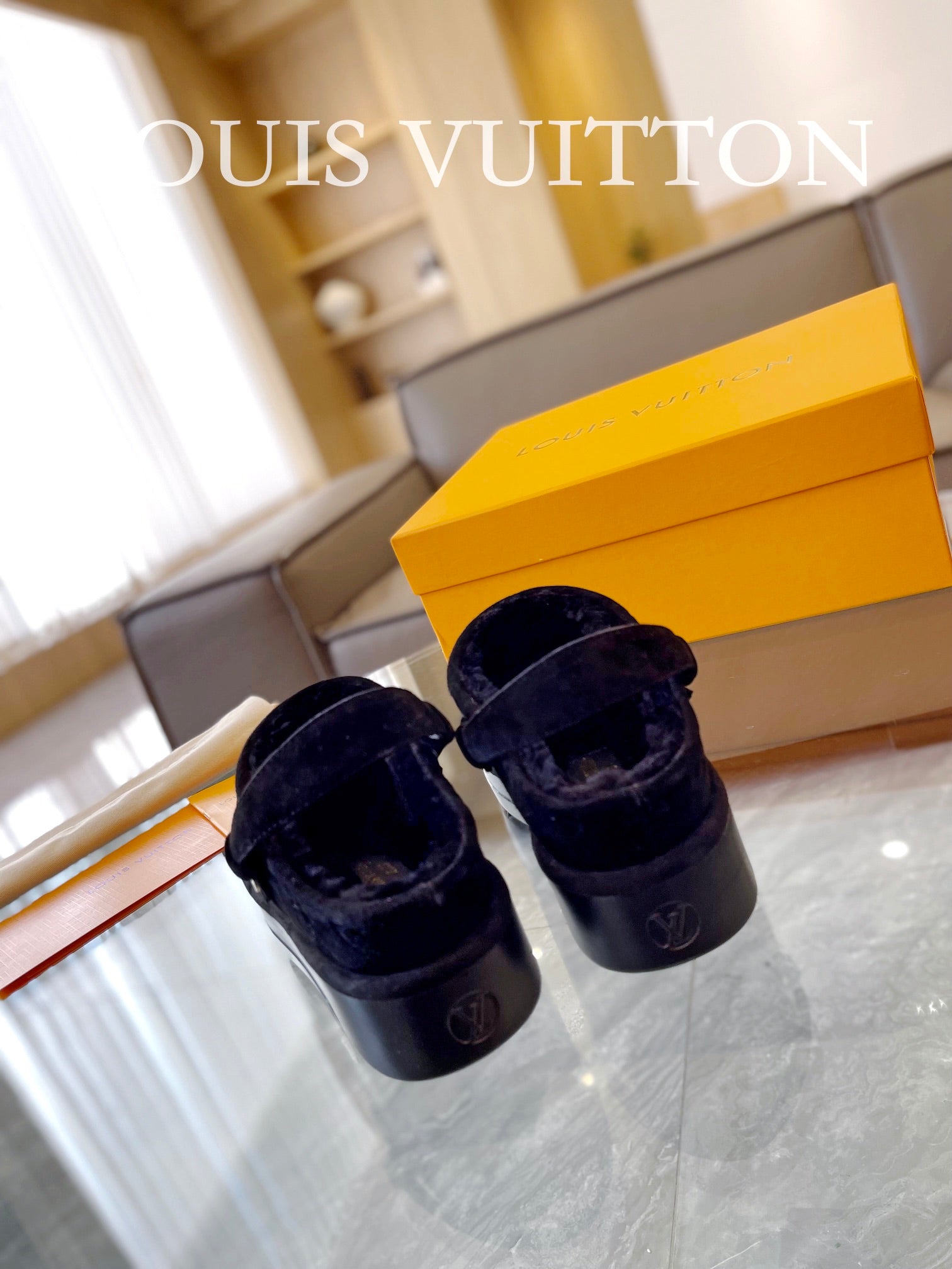 LV Aspen Platform Clog Black Monogram Suede