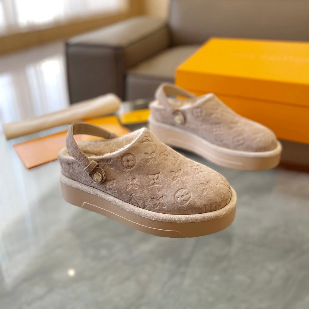 LV Aspen Platform Clog Beige Monogram Suede