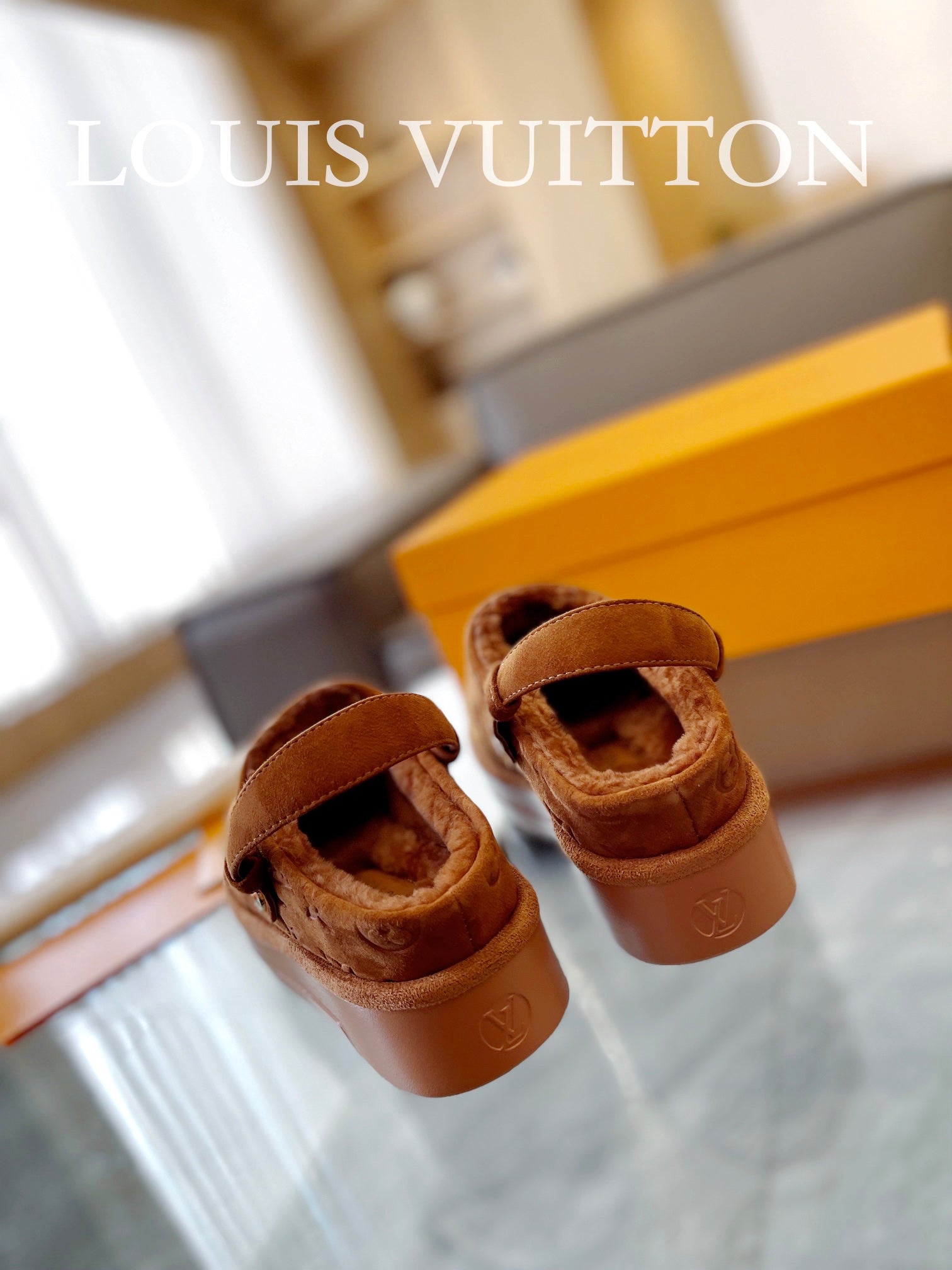 LV Aspen Platform Clog Orange Brown Monogram Suede