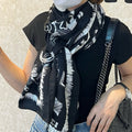 CC Scarf 185 CM In Black White Cashmere Silk  182459