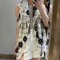 CC Square Scarf 110 CM In White Mix Black Camellia Print Cashmere Silk 296623