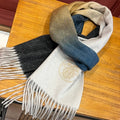 Scarf 190 CM In White Beige Mix Black Blue Cashmere