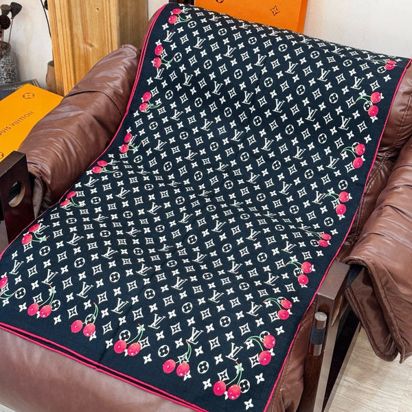 LV X TM Monogram Scarf 180CM Black Red Cashmere 293170