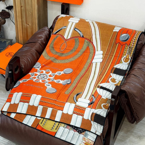 HM Dressage Tressage 140 CM Orange Brown Colorful Cashmere And Silk 293242