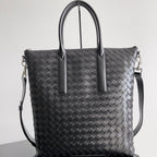 BV 25 Zipped North-South Tote 33.5cm Black Intrecciato Leather