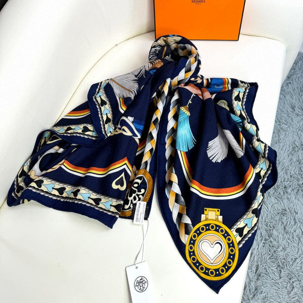 Harnais De Coeur Scarf  135 CM In Black Colorful Cashmere And Silk 381095
