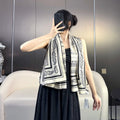 Tatouages Marins Bandana Shawl 135 CM Black White Cashmere And Silk 401091