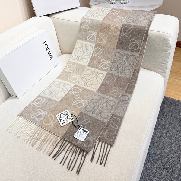 Loewe Scarf 180CM  Light Brown Gray Wool Cashmere 968611