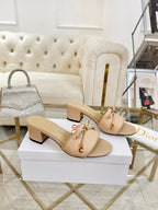 CD Cannage Heeled Slide 3.5cm Beige Quilted Lambskin 668029