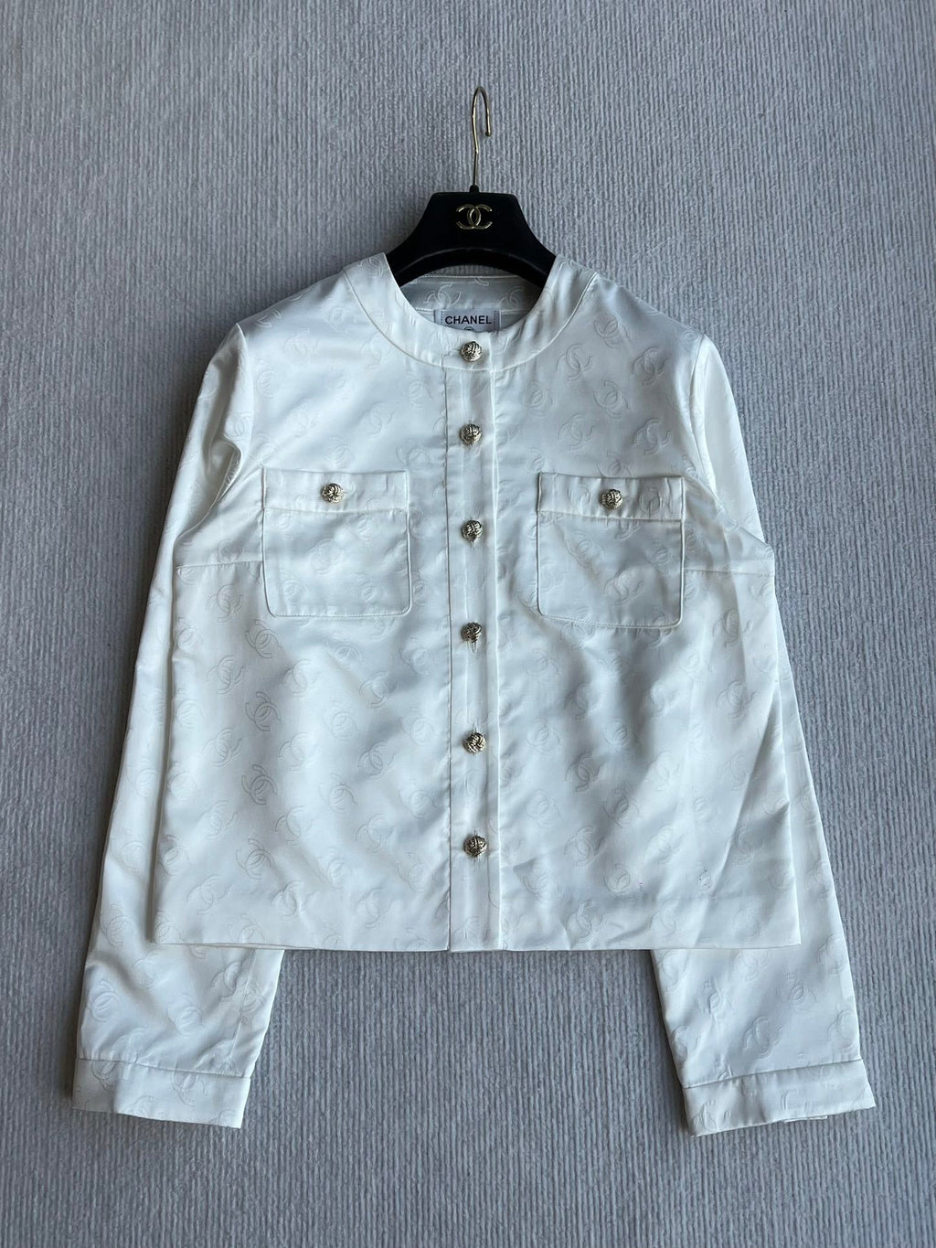 CC 25 Round Neck Jacket White Cotton Silk