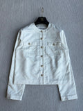 CC 25 Round Neck Jacket White Cotton Silk