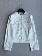 CC 25 Round Neck Jacket White Cotton Silk