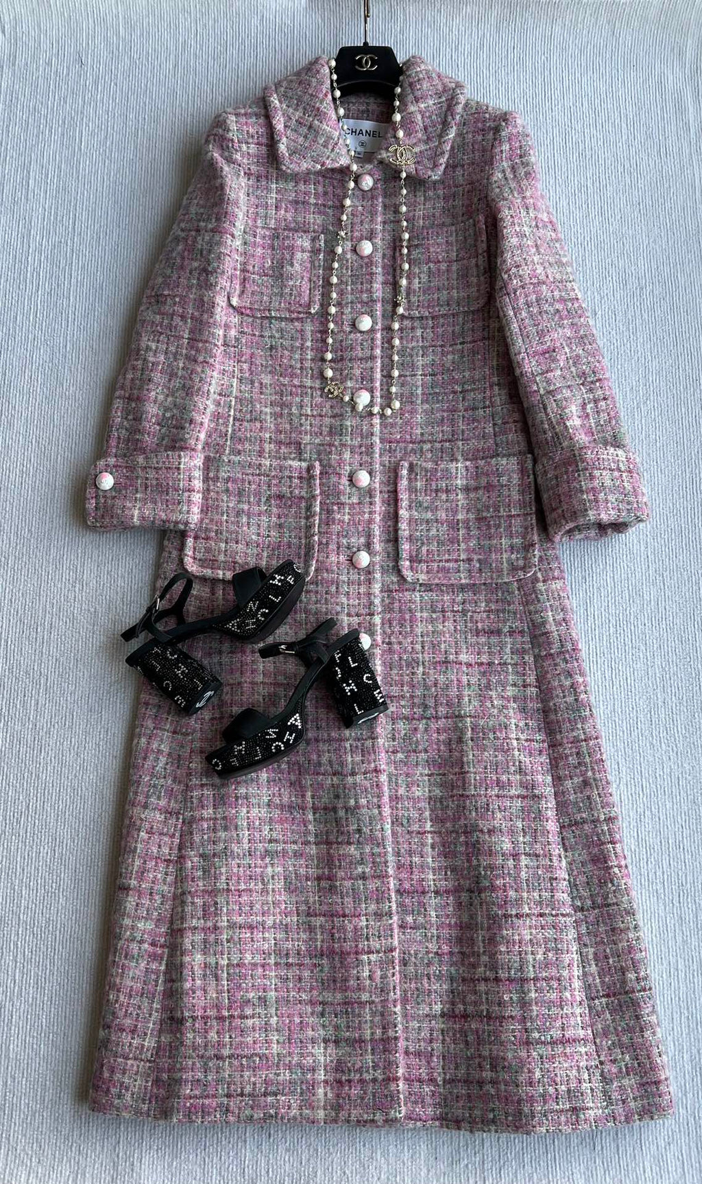 Chanel 25 Long Coat Pink Mohair Wool 318385