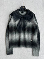 Chanel 25 Bow Round Neck Sweater Black Gray Cashmere 316413