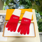 GLOVES IN CHERRY RED MIX WHITE WOOL 458551