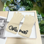 GLOVES IN BEIGE WOOL WITH BLACK LOGO 465775