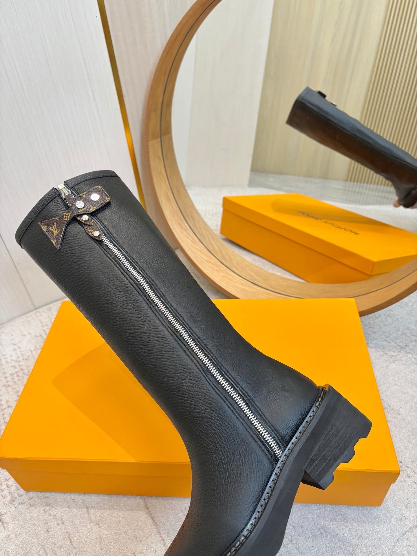 LV Beaubourg High Boot Black Lychee-Patterned Cowhide