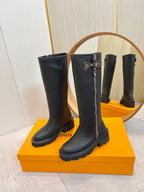 LV Beaubourg High Boot Black Lychee-Patterned Cowhide