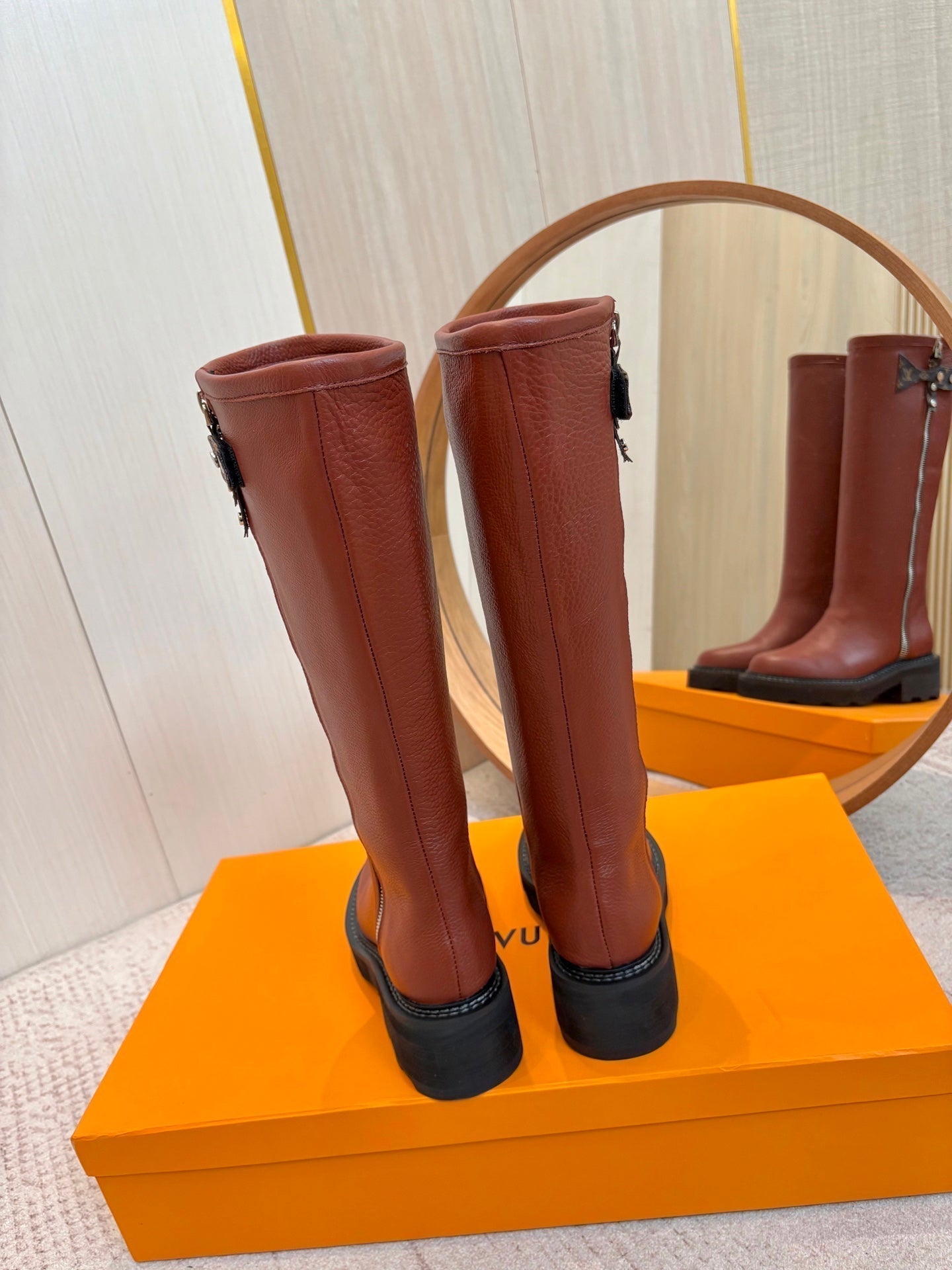 LV Beaubourg High Boot Brown Lychee-Patterned Cowhide