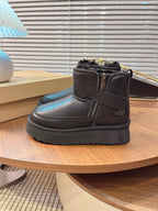 UGG Classic Rebel Biker Mini Boots Black Cowhide Fur