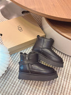 UGG Classic Rebel Biker Mini Boots Black Cowhide Fur