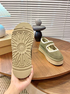 UGG Tazz Mary Jane Shoes Light Olive Green Suede Shearing