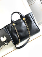 CC MEDIUM DEAUVILLE TOTE BAG 33CM BLACK CALFSKIN GHW