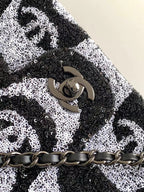 flap bag medium 25 black grey sequin silver hardware