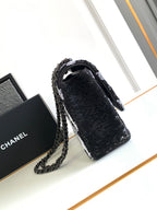 flap bag medium 25 black grey sequin silver hardware