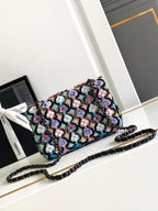 CC 24a Flap Bag 20cm Sequin Satin Black Hardware