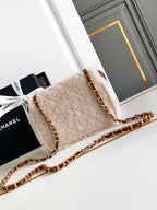Flap Bag Mini 18cm White Brown Sherling Lambskin Gold Hardware