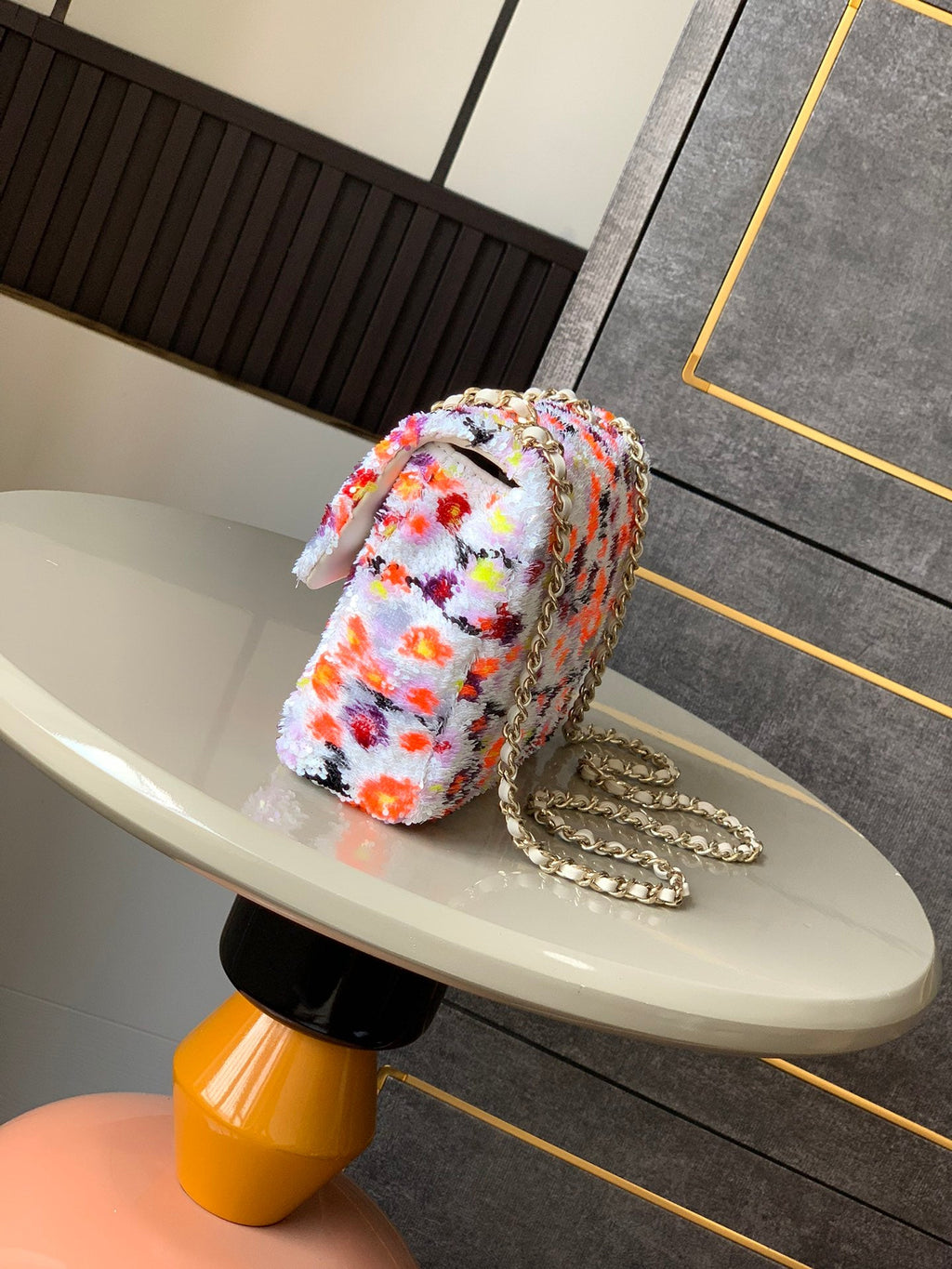 Flap Bag Mini 20cm White Orange Sequin