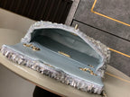 CC 25S Flap Bag 20cm Grey Fringed Sequin Calfskin