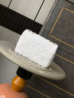 CC 25S Flap Bag 20cm White Fringed Sequin Calfskin