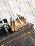 CC 25C Hobo Bags 20cm Beige Grained Calfskin