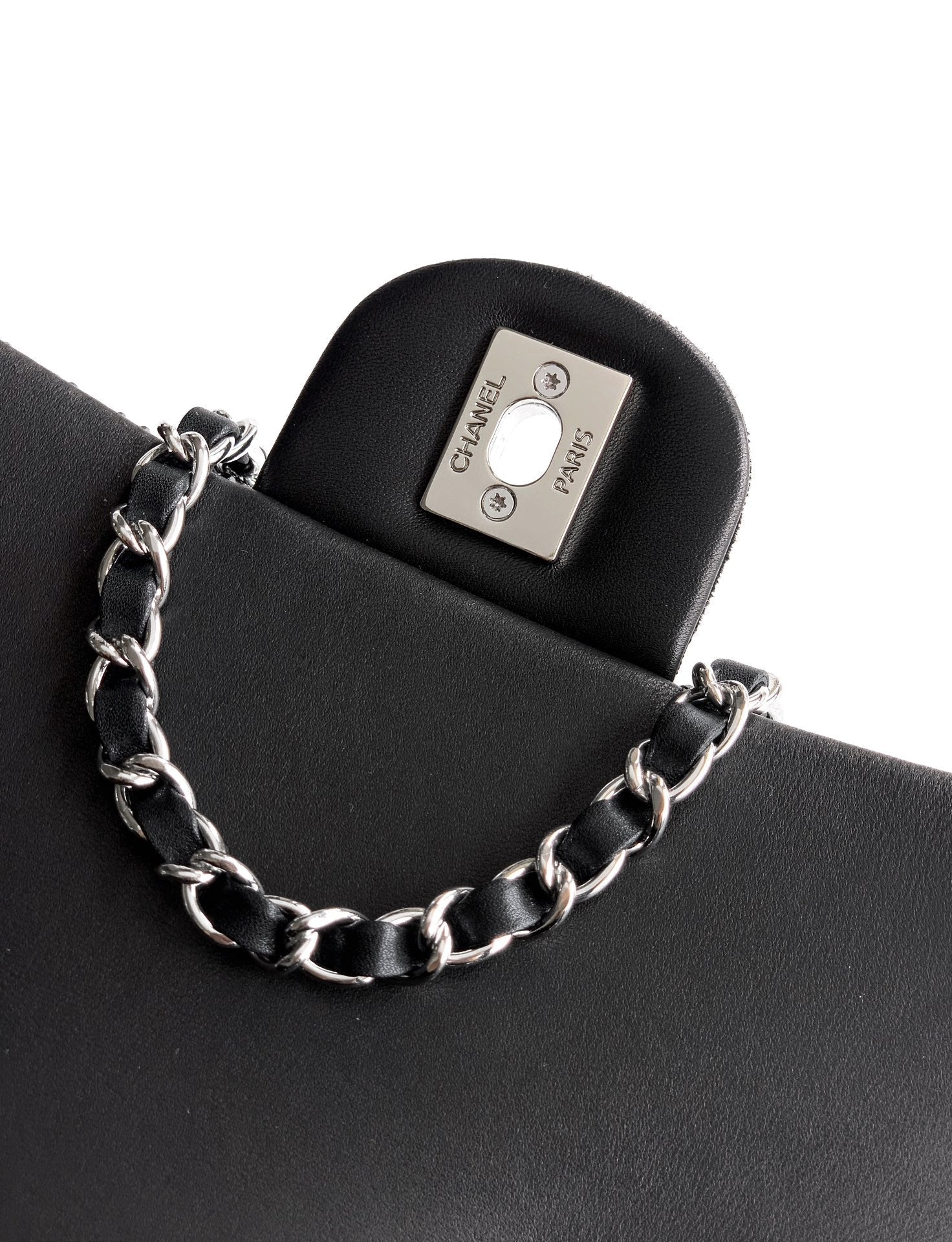 CC Classic Flap Bag 20cm Full Diamond Black Calfskin