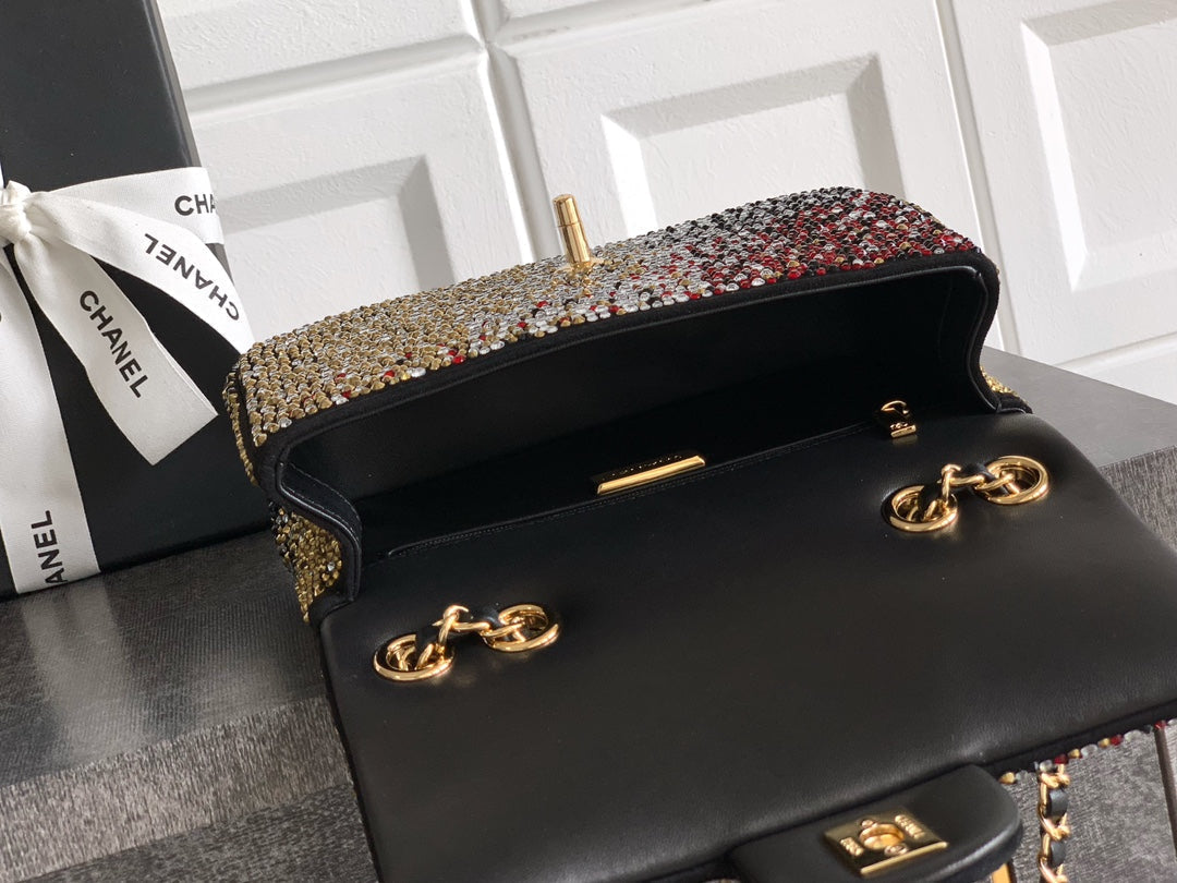 CC Classic Flap Bag 20cm Full Diamond Mutilcolor Calfskin