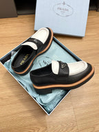 PRA CHOCOLATE BRUSHED LOAFERS BLACK AND WHITE CALFSKIN